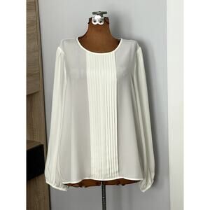 J Crew Sz XL Pleat Front Top Blouse Cream Office Minimalist Sheer Neutral Preppy